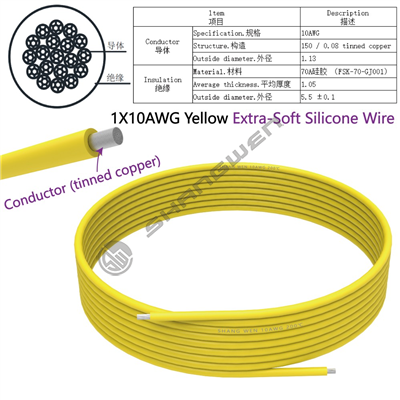 1X10AWG Yellow Extra-Soft Silicone Wire